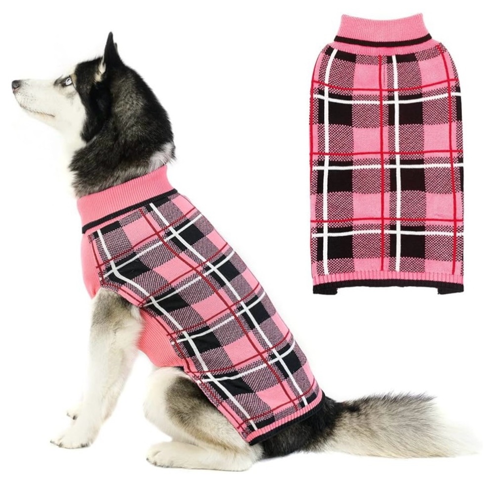 KOOLTAIL Cable Knit Dog Sweater w/Checkered Pattern, Size M